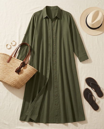 Women's Shirt Dress in a Relaxed Maxi Cut with Pockets
