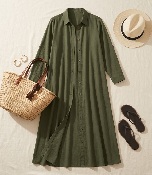 Women's Shirt Dress in a Relaxed Maxi Cut with Pockets