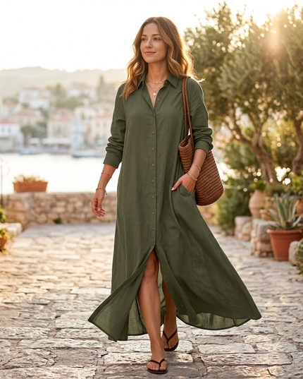 Women's Shirt Dress in a Relaxed Maxi Cut with Pockets