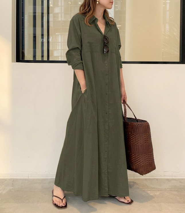 Women's Shirt Dress in a Relaxed Maxi Cut with Pockets