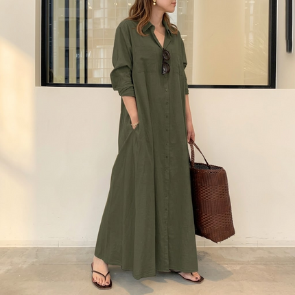 Women's Shirt Dress in a Relaxed Maxi Cut with Pockets