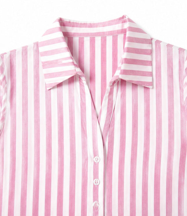 Women's Shirt Dress in Stripes, Collared and Sleeveless