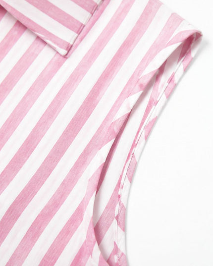 Women's Shirt Dress in Stripes, Collared and Sleeveless