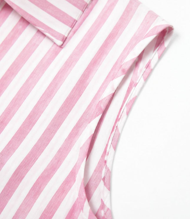 Women's Shirt Dress in Stripes, Collared and Sleeveless