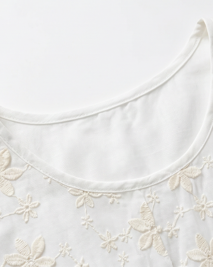 Women's Short Sleeve Blouse with Floral Embroidery
