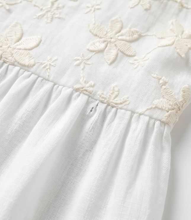 Women's Short Sleeve Blouse with Floral Embroidery