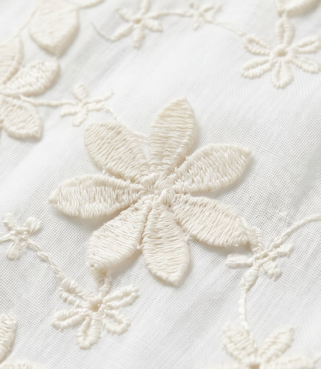 Women's Short Sleeve Blouse with Floral Embroidery