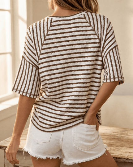 Women's Short Sleeve Knit Top in Stripes with a Relaxed Fit