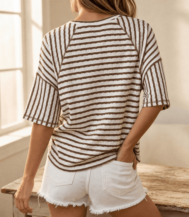 Women's Short Sleeve Knit Top in Stripes with a Relaxed Fit