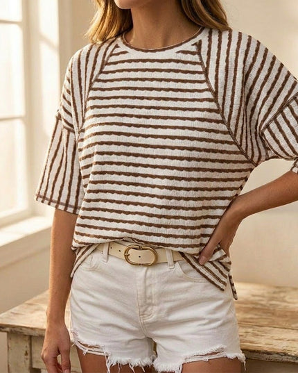 Women's Short Sleeve Knit Top in Stripes with a Relaxed Fit
