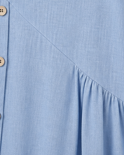 Women's Short Sleeve Midi Dress with Diagonal Buttons