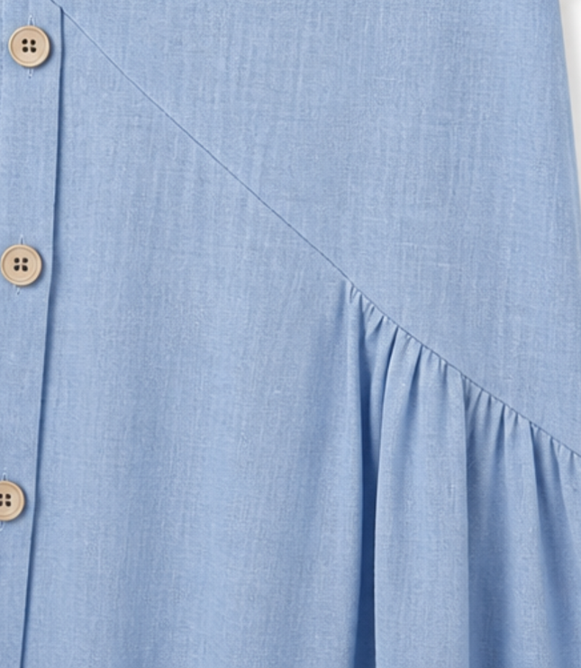 Women's Short Sleeve Midi Dress with Diagonal Buttons