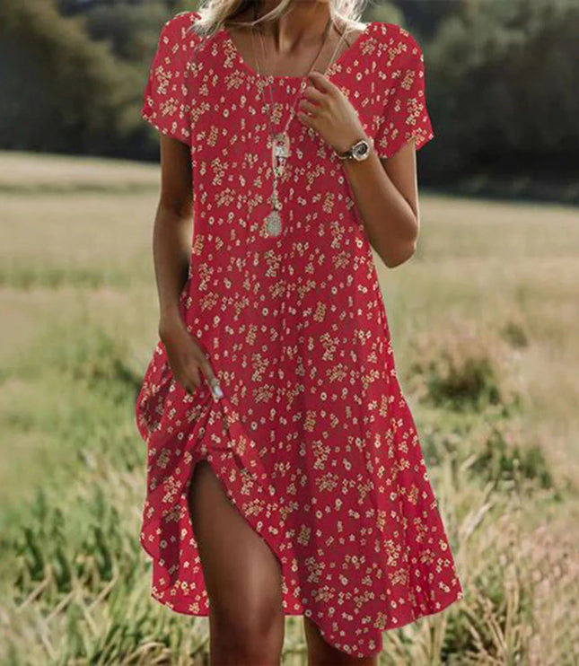 Women's Short Sleeve Tiered Summer Dress with Side Slit