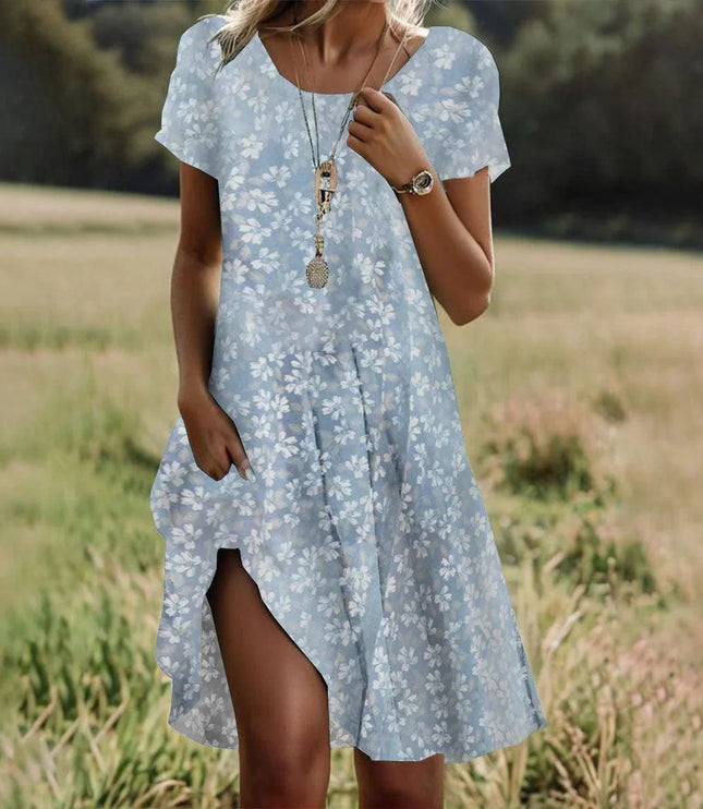 Women's Short Sleeve Tiered Summer Dress with Side Slit