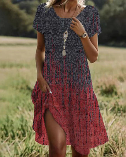 Women's Short Sleeve Tiered Summer Dress with Side Slit