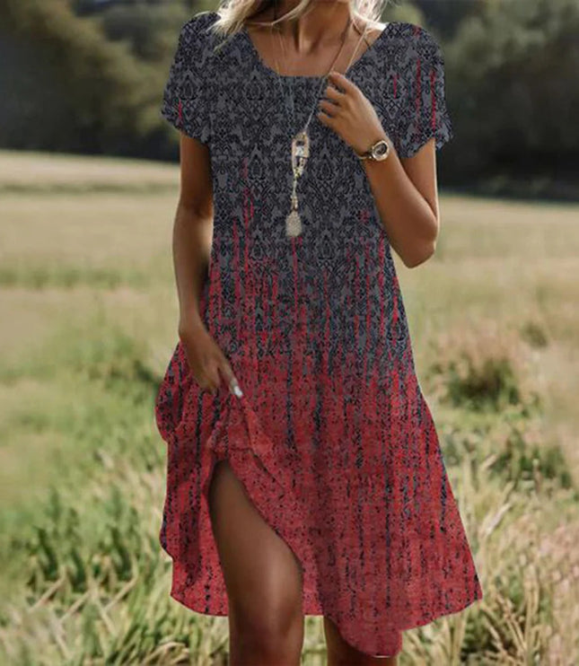 Women's Short Sleeve Tiered Summer Dress with Side Slit