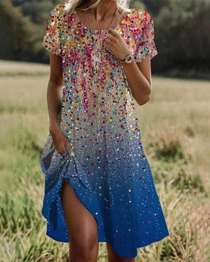 Women's Short Sleeve Tiered Summer Dress with Side Slit