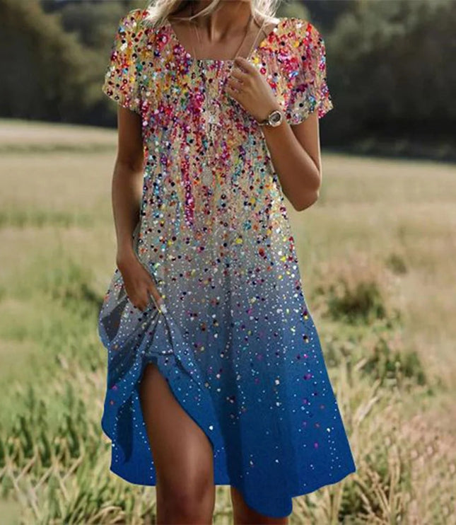 Women's Short Sleeve Tiered Summer Dress with Side Slit