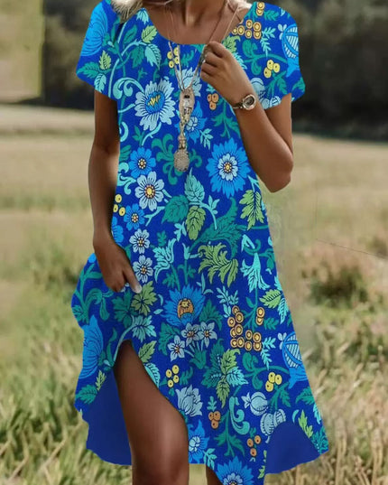 Women's Short Sleeve Tiered Summer Dress with Side Slit