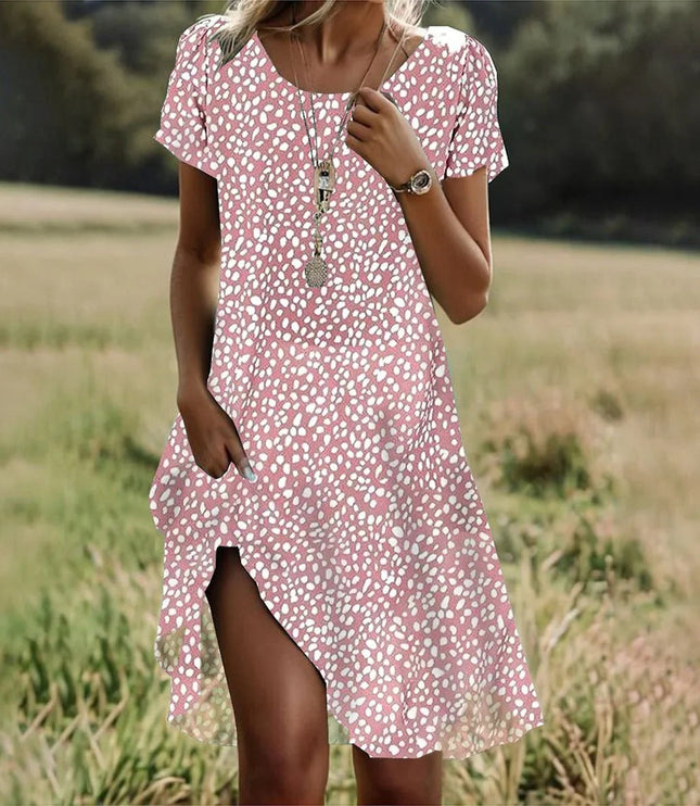 Women's Short Sleeve Tiered Summer Dress with Side Slit