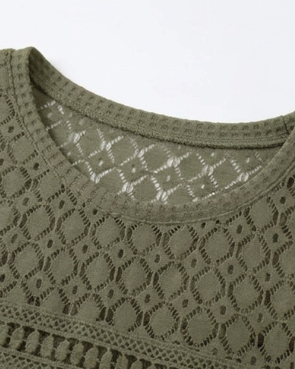 Women's Short Sleeve Top in Waffle Knit with Crochet Yoke