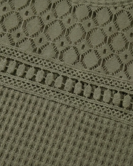 Women's Short Sleeve Top in Waffle Knit with Crochet Yoke