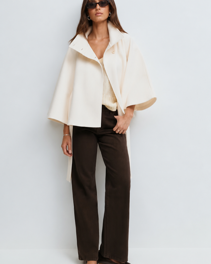 Women's Short Winter Coat with Wool Cape Sleeve Detail
