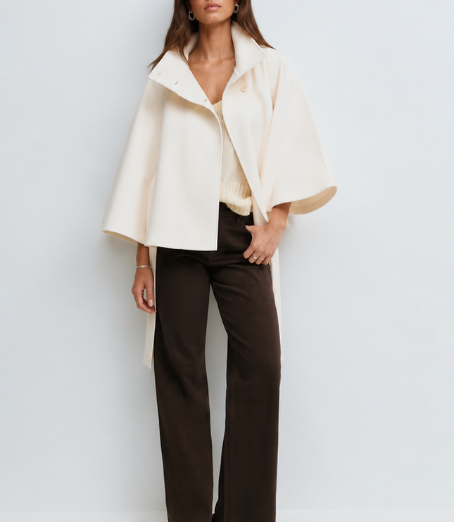Women's Short Winter Coat with Wool Cape Sleeve Detail