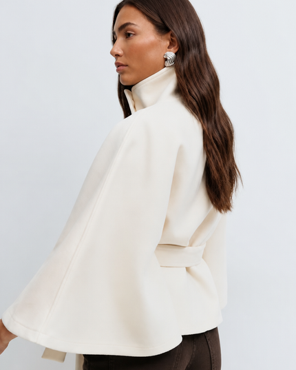 Women's Short Winter Coat with Wool Cape Sleeve Detail