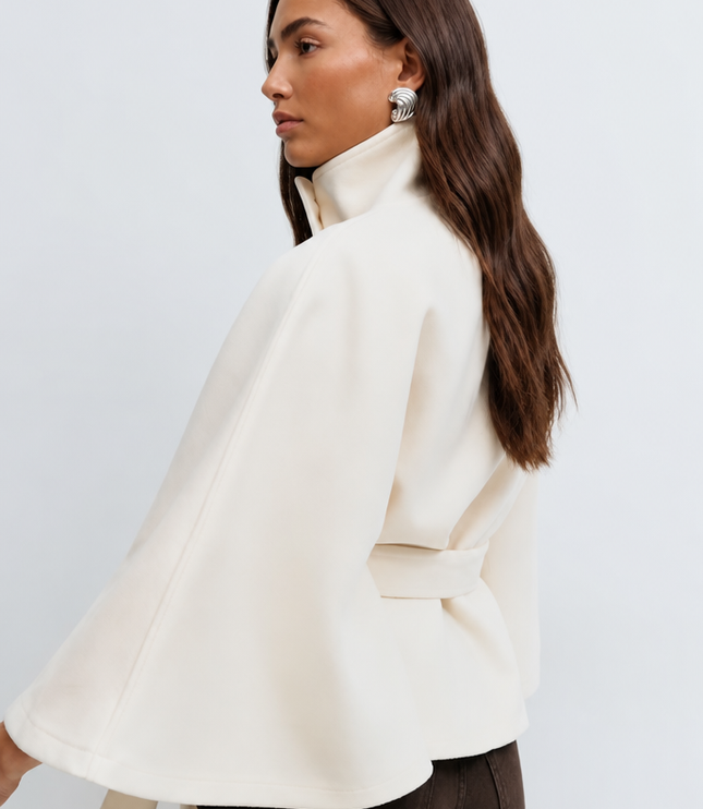 Women's Short Winter Coat with Wool Cape Sleeve Detail