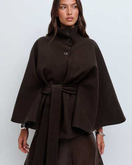 Women's Short Winter Coat with Wool Cape Sleeve Detail