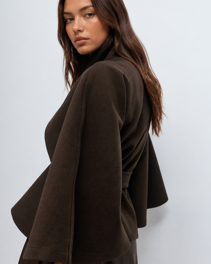 Women's Short Winter Coat with Wool Cape Sleeve Detail