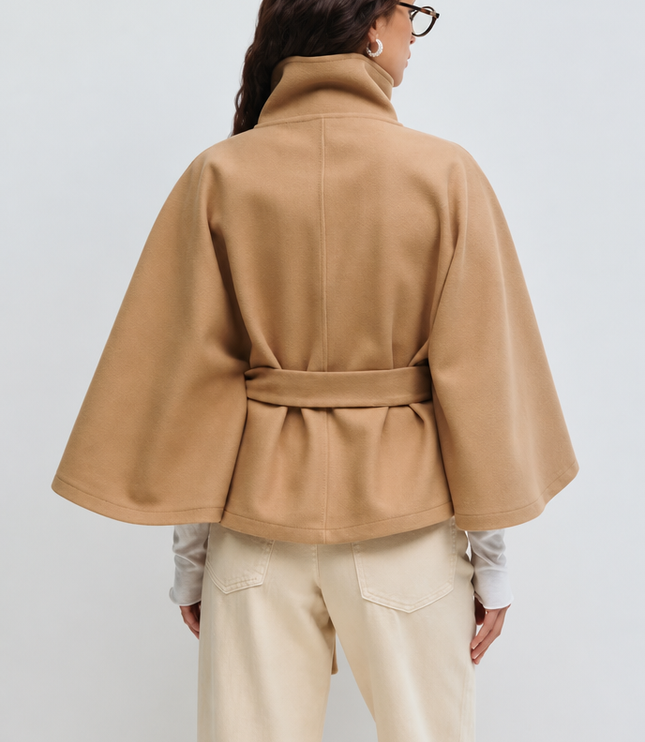 Women's Short Winter Coat with Wool Cape Sleeve Detail