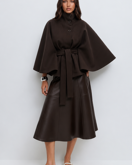 Women's Short Winter Coat with Wool Cape Sleeve Detail