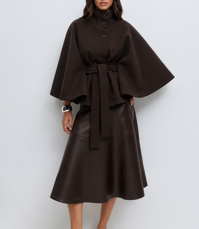 Women's Short Winter Coat with Wool Cape Sleeve Detail