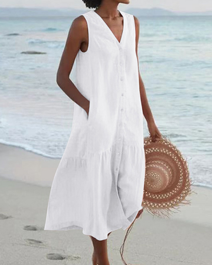 Women's Sleeveless Button-Front Linen Dress