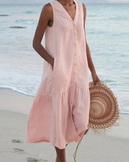 Women's Sleeveless Button-Front Linen Dress