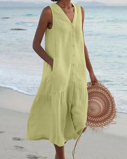 Women's Sleeveless Button-Front Linen Dress
