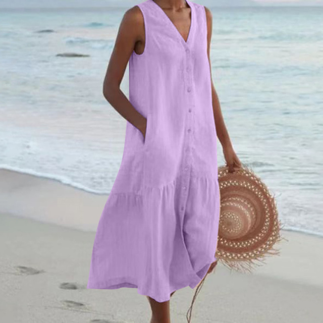 Women's Sleeveless Button-Front Linen Dress