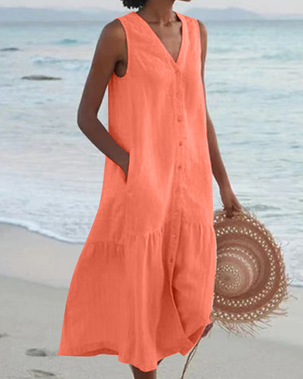 Women's Sleeveless Button-Front Linen Dress