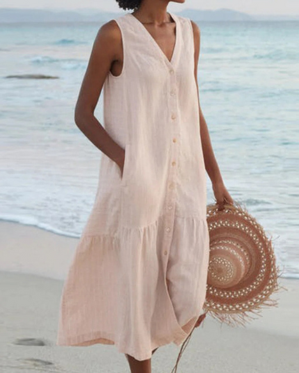 Women's Sleeveless Button-Front Linen Dress