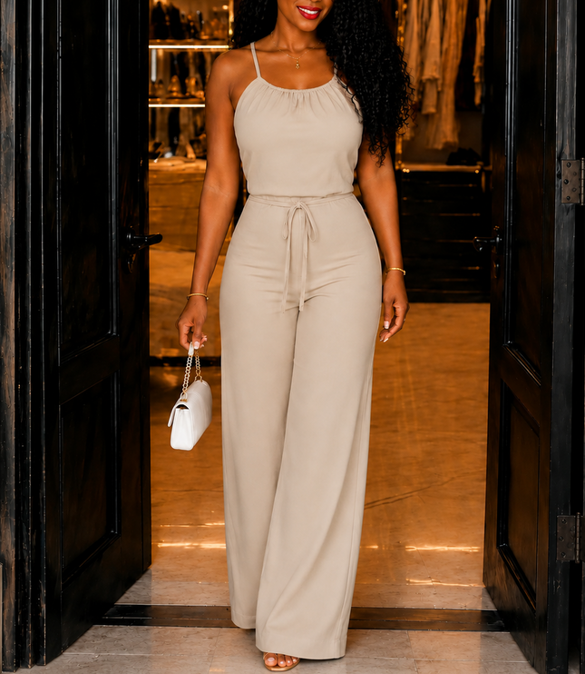 Women's Sleeveless Jumpsuit with Halter Neck and Wide Legs