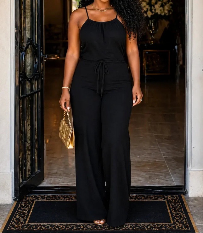 Women's Sleeveless Jumpsuit with Halter Neck and Wide Legs