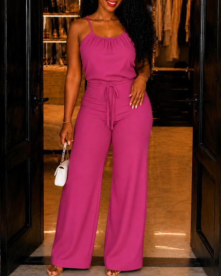 Women's Sleeveless Jumpsuit with Halter Neck and Wide Legs