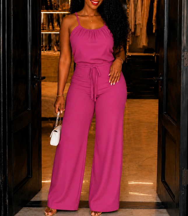 Women's Sleeveless Jumpsuit with Halter Neck and Wide Legs