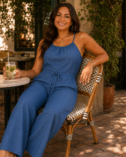 Women's Sleeveless Jumpsuit with Halter Neck and Wide Legs