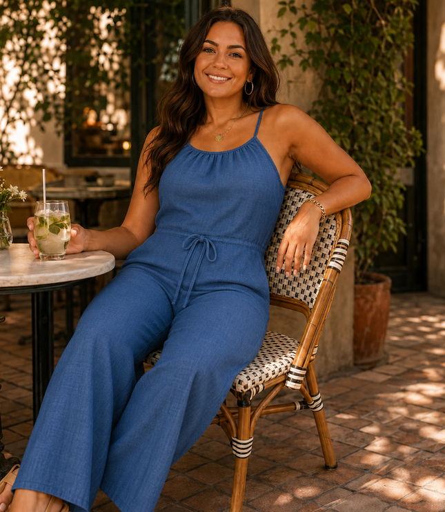Women's Sleeveless Jumpsuit with Halter Neck and Wide Legs