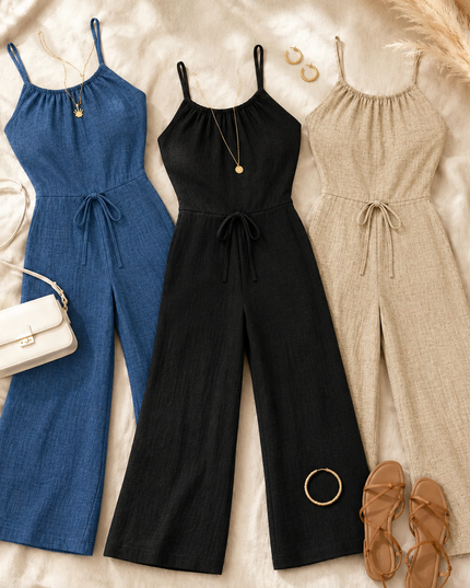 Women's Sleeveless Jumpsuit with Halter Neck and Wide Legs