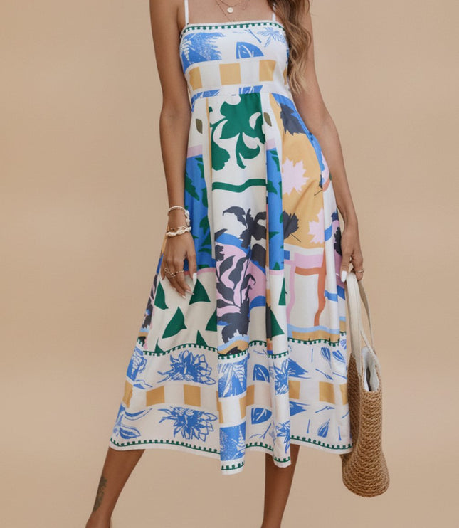 Women's Sleeveless Midi Summer Dress with Spaghetti Straps