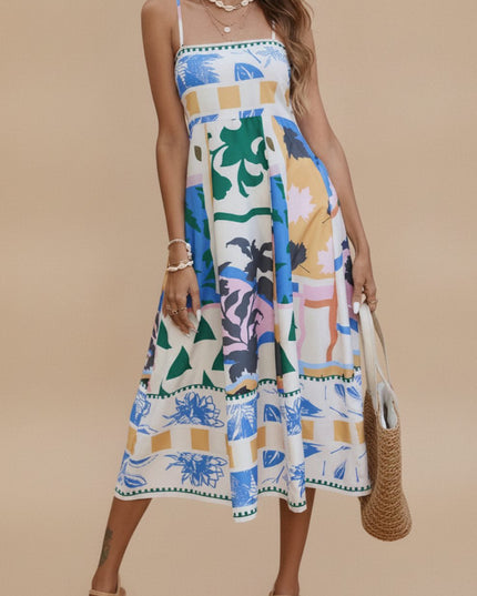 Women's Sleeveless Midi Summer Dress with Spaghetti Straps